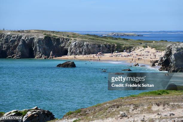 The wild coast and the beaches of the peninsula of Quiberon in Morbihan on June 02, 2019 in Bretagne, France.