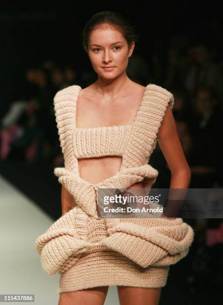 Model showcases an outift by designer Sandra Backlund on the catwalk on the third day of the Rosemount Australian Fashion Week Spring/Summer 2008/09...