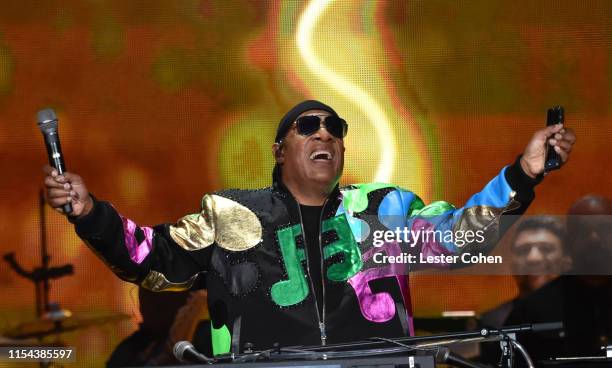 Stevie Wonder performs on Day 2 of Barclaycard Presents British Summer Time Hyde Park at Hyde Park on July 6, 2019 in London, England.