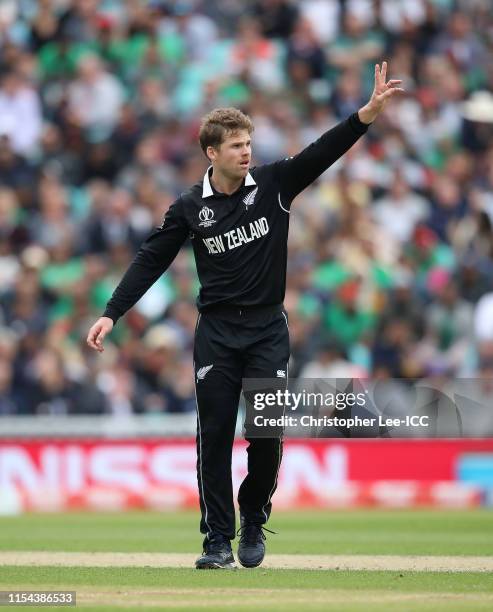 Lockie Ferguson of New Zealand organises the field during the Group Stage match of the ICC Cricket World Cup 2019 between Bangladesh and New Zealand...