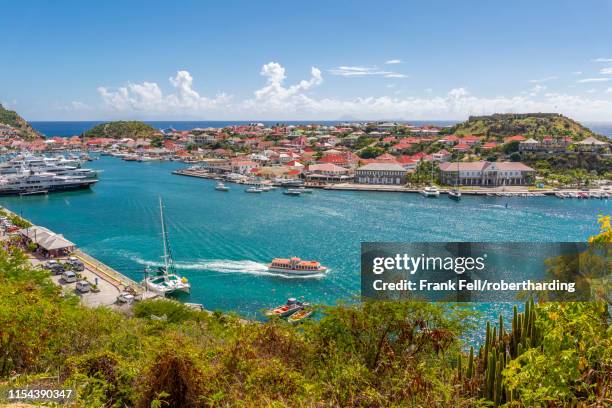 elevated view of the harbour, gustavia, st. barthelemy (st. barts) (st. barth), west indies, caribbean, central america - gustavia harbour stock pictures, royalty-free photos & images