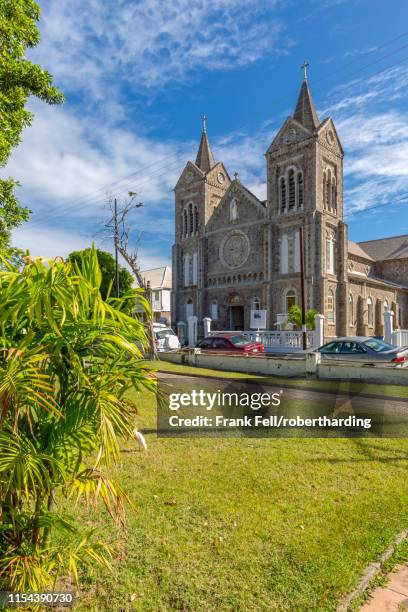 view of independence square and immaculate conception catholic co-cathedral, basseterre, st. kitts and nevis, west indies, caribbean, central america - cathedral of the immaculate conception stock pictures, royalty-free photos & images