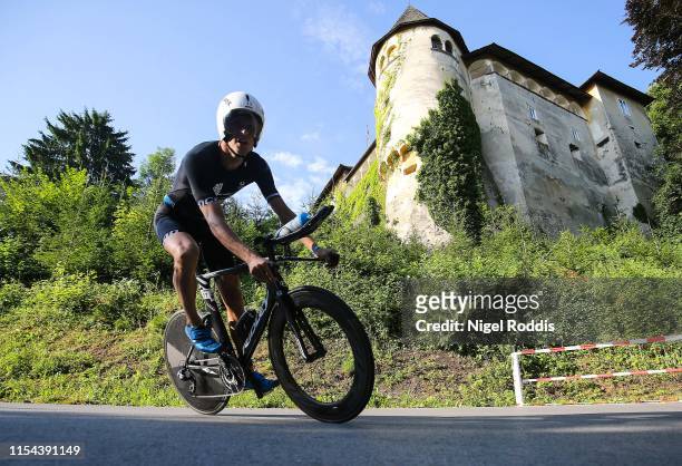 An athlete competes in the bike section at Ironman Austria on July 7, 2019 in Klagenfurt, Austria.