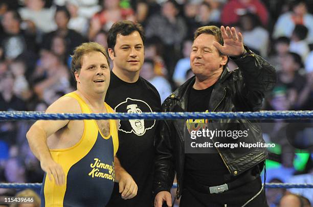 Cousin Sal Iacono from the Jimmy Kimmel show is joined by Talk-show host and comedian Jimmy Kimmel and wrestler Roddy Piper after defeating WWE...