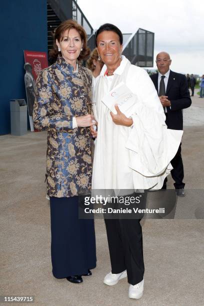 Giuliana Caprotti and Paola Caprotti attend the concert for the 150th anniversary of Giacomo Puccini's birth during the 54th Festival Puccini in...