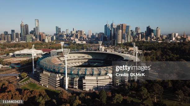 melbourne mcg - melbourne aerial view stockfoto's en -beelden