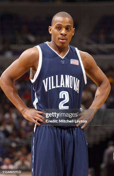 Randy Foye Jay Wright of the Villanova Wildcats looks on during a college basketball game against the Georgetown Hoyas at the MCI Center on February...