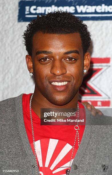 Oritse Williams of JLS performs at a secret X Factor gig at the Carphone Warehouse, Oxford St December 1, 2008 in London, England.