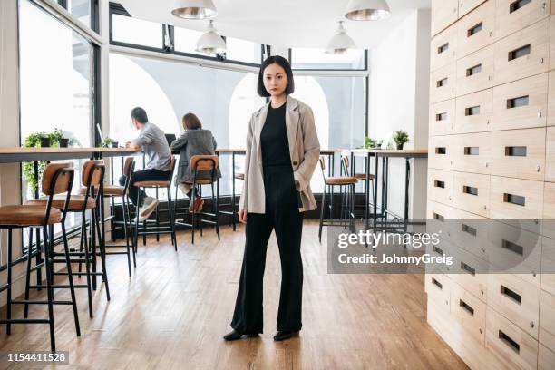 smartly dressed businesswoman in open plan office - asia lady look at camera stock pictures, royalty-free photos & images