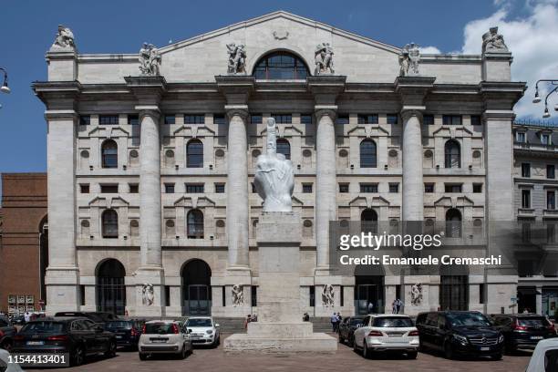 General view of Piazza Affari on June 7, 2019 in Milan, Italy. Palazzo Mezzanotte, in the background, is the headquarter of Borsa Italiana , while in...