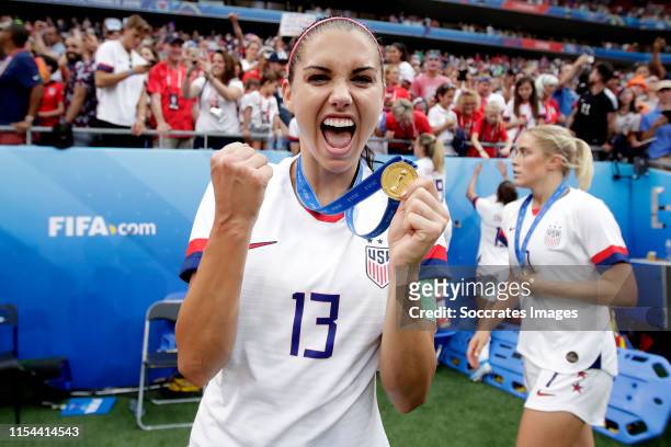 Alex Morgan of USA Women celebrates the championship with the medaille during the World Cup Women match between USA v Holland at the Stade de Lyon on...