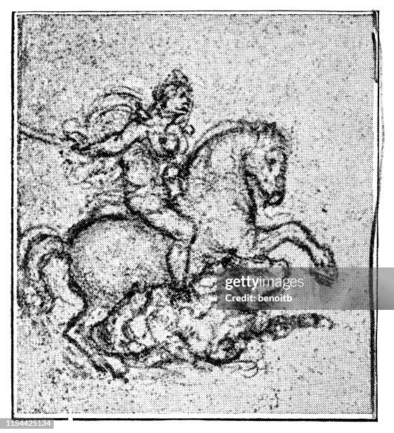 equestrian sketch by leonardo da vinci - leonardo da vinci horse stock illustrations