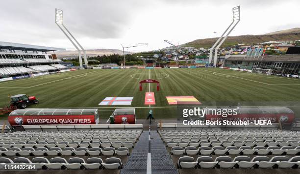 General view of the stadium prior to the UEFA Euro 2020 Qualifier Group F match between Faroe Islands and Spain at Torsvollur on June 07, 2019 in...