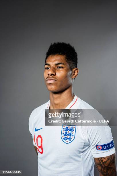 Marcus Rashford of England poses for a portrait at St Georges Park on June 04, 2019 in Burton-upon-Trent, England.