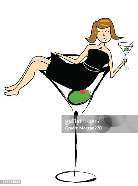 illustrations, cliparts, dessins animés et icônes de martini fille brunette - collier diamants