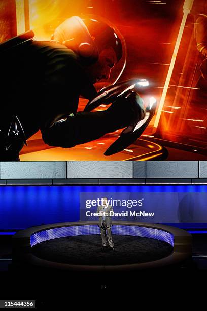 Jack Trentton, President and CEO of Sony Computer Entertainment America, demonstrates the Star Trek game at the Sony Playstation media briefing on...