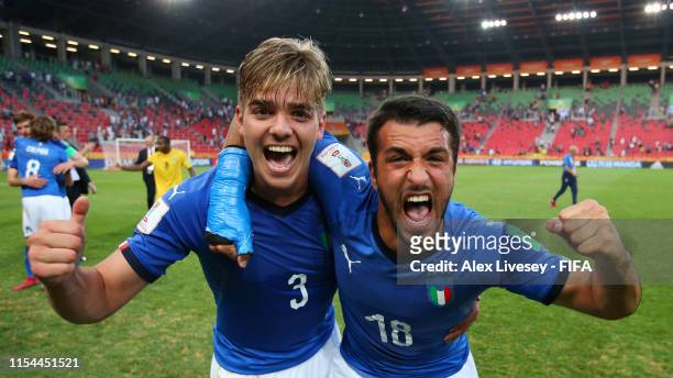 Alessandro Tripaldelli of Italy and Marco Olivieri of Italy celebrate following their team's victory in the 2019 FIFA U-20 World Cup Quarter Final...