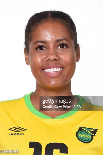 Dominique Bond-Flasza of Jamaica poses for a portrait during the official FIFA Women's World Cup 2019 portrait session at Hotel Novotel Grenoble...