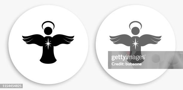 angel black and white round icon - halo stock illustrations