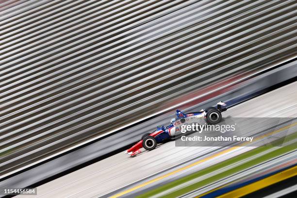 Tony Kanaan of Brazil, driver of the ABC Supply AJ Foyt Racing Chevrolet, drives during practice for the NTT IndyCar Series - DXC Technology 600 at...