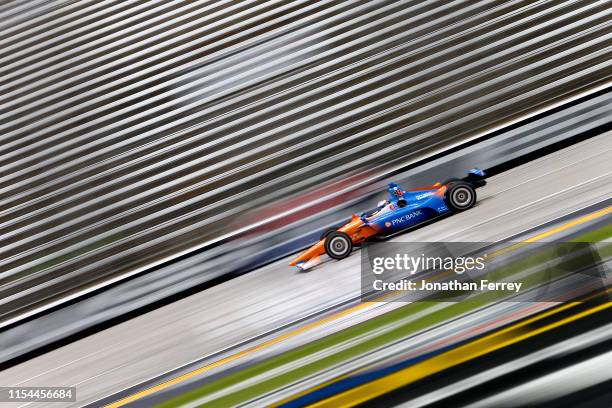 Scott Dixon of New Zealand, driver of the PNC Bank Chip Ganassi Racing Honda, drives during practice for the NTT IndyCar Series - DXC Technology 600...