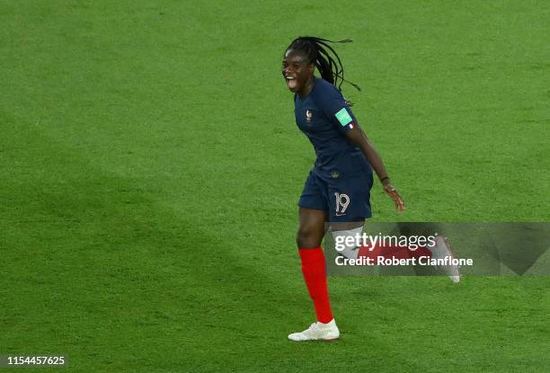 Griedge Mbock Bathy of France celebrates after scoring her team's second goal during the 2019 FIFA Women's World Cup France group A match between...