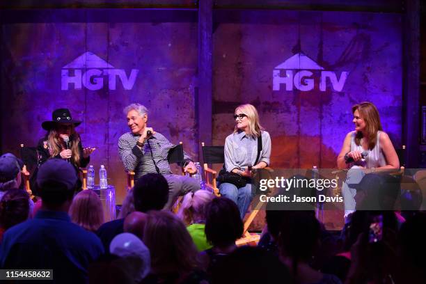 Susan Olsen, Barry Williams and Maureen McCormick from the Brady Bunch and GAC's Suzanne Alexander speak onstage in the HGTV Lodge at CMA Music Fest...