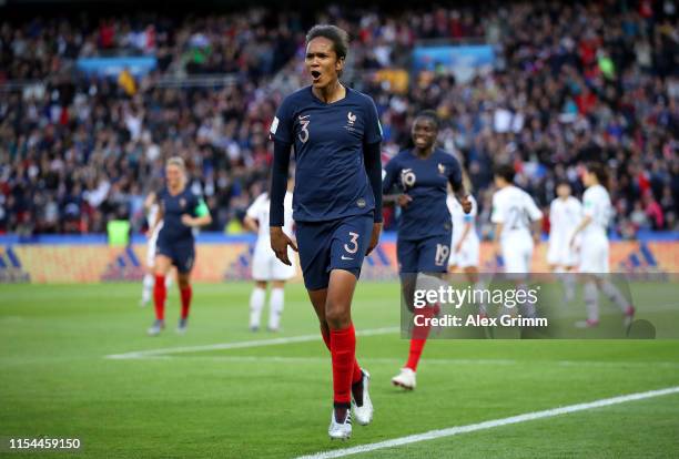 Wendie Renard of France celebrates after scoring her team's second goal during the 2019 FIFA Women's World Cup France group A match between France...