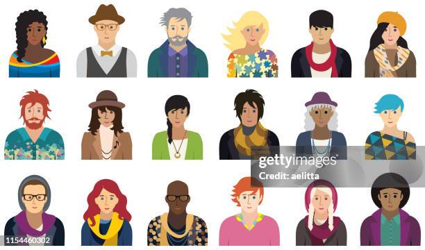 stockillustraties, clipart, cartoons en iconen met people icon set-schilders, artiesten, muzikanten (optie gezicht). - excentriek