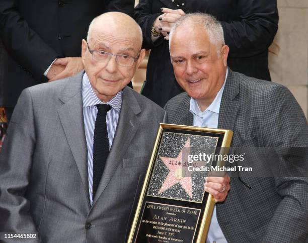 Alan Arkin and his son, Matthew Arkin attend the ceremony honoring Alan Arkin with a Star on The Hollywood Walk of Fame held on June 07, 2019 in...