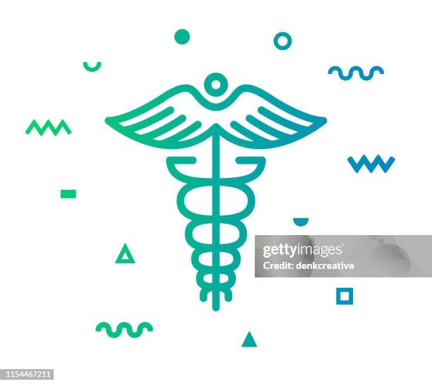 caduceus line style icon design - caduceus stock illustrations