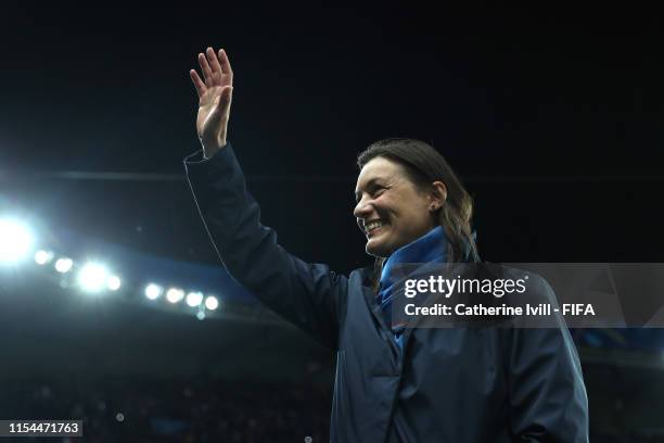 Corinne Diacre, Head Coach of France acknowledges the fans following the 2019 FIFA Women's World Cup France group A match between France and Korea...