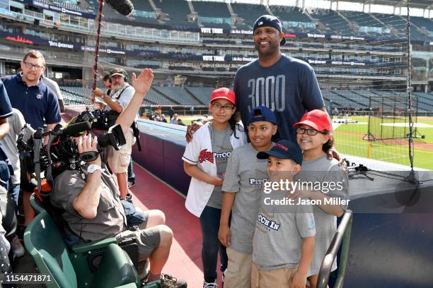 Sabathia of the New York Yankees meets with members of the local Boys and Girls Club prior to the game against the Cleveland Indians at Progressive...