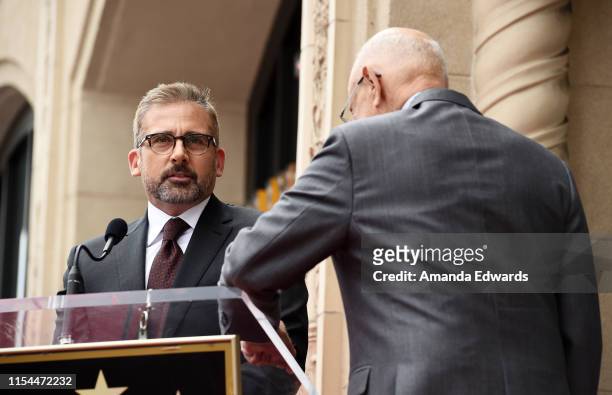 Steve Carell and Alan Arkin attend Arkin's star ceremony on The Hollywood Walk of Fame on June 07, 2019 in Hollywood, California.