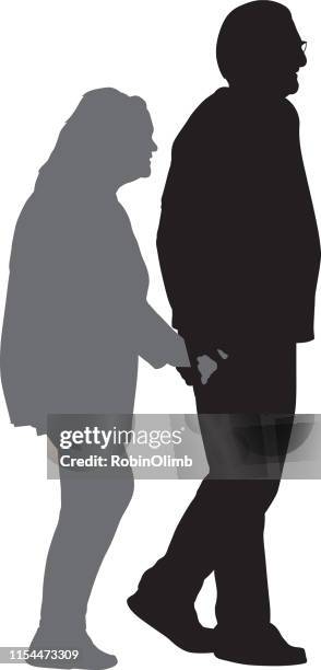 seniorenviepaar holding hände silhouette - seniorenpaar stock-grafiken, -clipart, -cartoons und -symbole