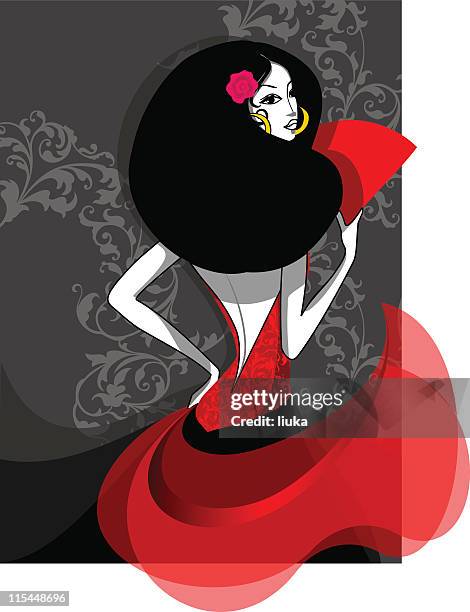 beautiful flamenco dancer looking back - málaga málaga province stock illustrations