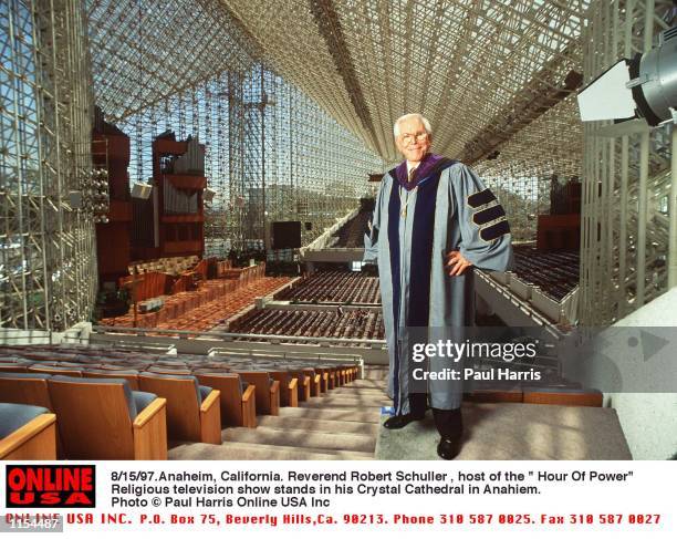 Anahiem, California. Reverend Robert Schuller, founder of the " Hour Of Power" Television show and builder of the Crystal Cathedral in Anahiem,...