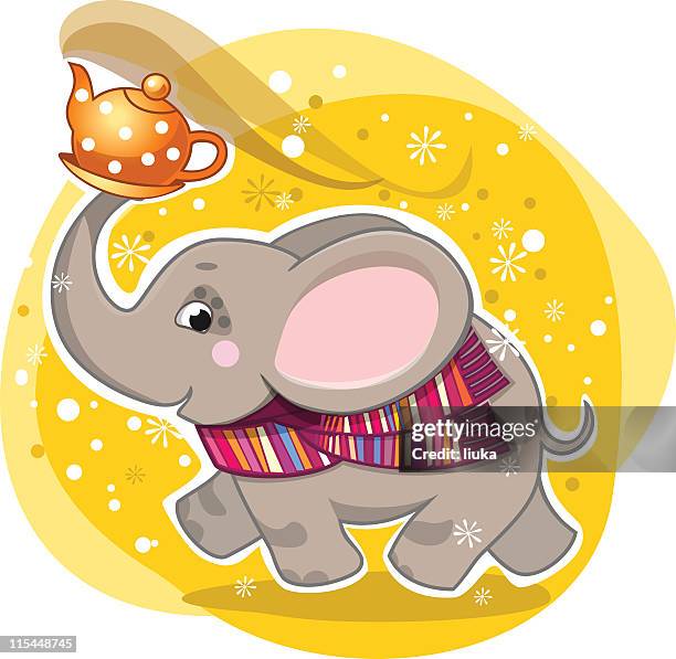 ilustraciones, imágenes clip art, dibujos animados e iconos de stock de hospitalario poco elephant sirve el té de la tarde - elephant trunk drink