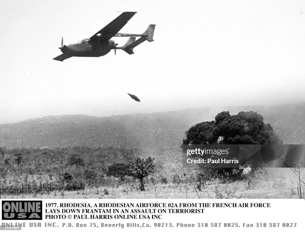 O2a Airplane 1997.RHODESIA. A RHODESIAN AIRFORCE O2A LAYING DOWN FRANTAM IN A ...