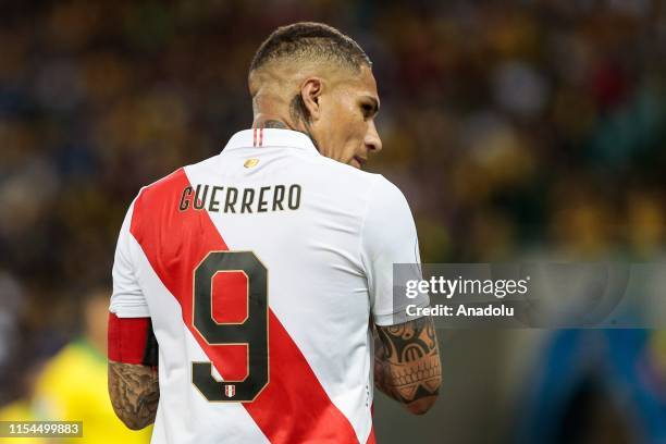 Paolo Guerrero of Peru in action during the Conmebol America Cup Brazil 2019 match between Brazil and Peru at Maracana Stadium on July 7, in Rio de...