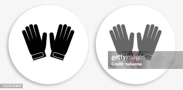 ilustraciones, imágenes clip art, dibujos animados e iconos de stock de guantes de portero en blanco y negro icono redondo - guantes de portero