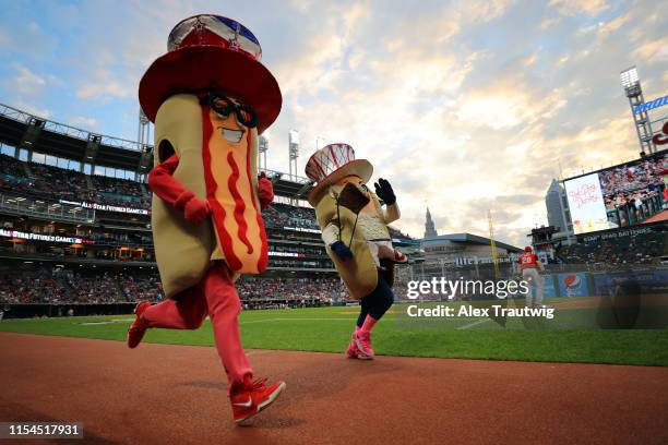 The Hot Dog Derby takes place during the SiriusXM All-Star Futures Game at Progressive Field on Sunday, July 7, 2019 in Cleveland, Ohio.