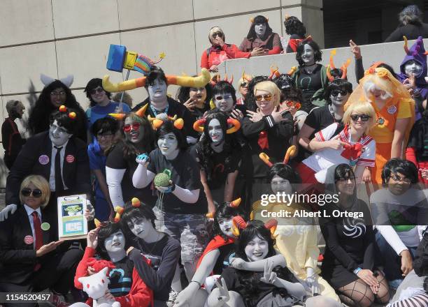 Cosplayers attend Day 3 of 2019 Anime Expo held at Los Angeles Convention Center on July 5, 2019 in Los Angeles, California.