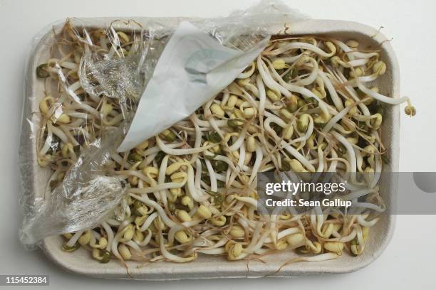 Package of organic green soybean sprouts purchased by the photographer at a local market lies opened on June 7, 2011 in Berlin, Germany. German...