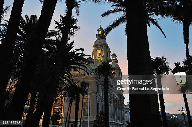 The facade of the Opera Garnier is illuminated prior to the upcoming Monaco royal wedding on June 6, 2011 in Monaco. Prince Albert II of Monaco and...