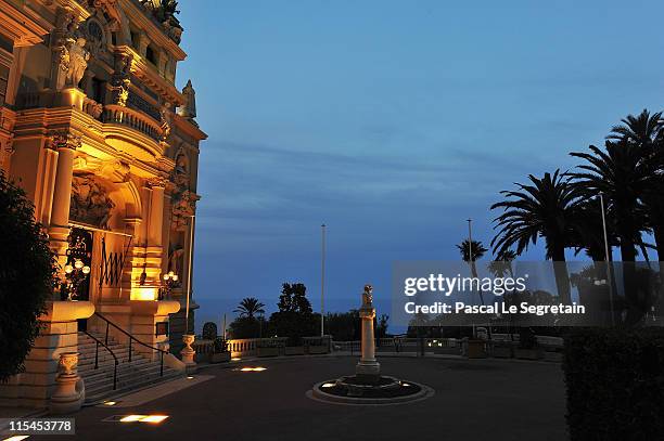 The facade of the Opera Garnier is illuminated prior to the upcoming Monaco royal wedding on June 6, 2011 in Monaco. Prince Albert II of Monaco and...