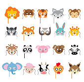 Collection of Different Animal Masks on Faces