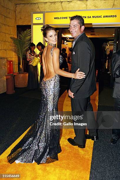 South African celebrity couple Amor Vittone and Joost van der Westhuizen attendt the South African Music Awards on April 13, 2007 in South Africa.