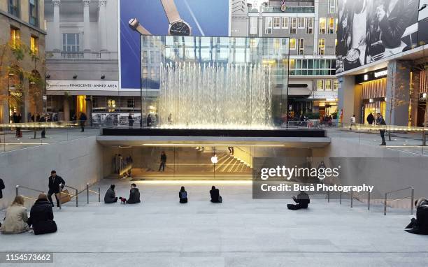 the plaza of the new apple store (opened in 2018) in milan, italy, in piazza liberty - apple store milano stock pictures, royalty-free photos & images