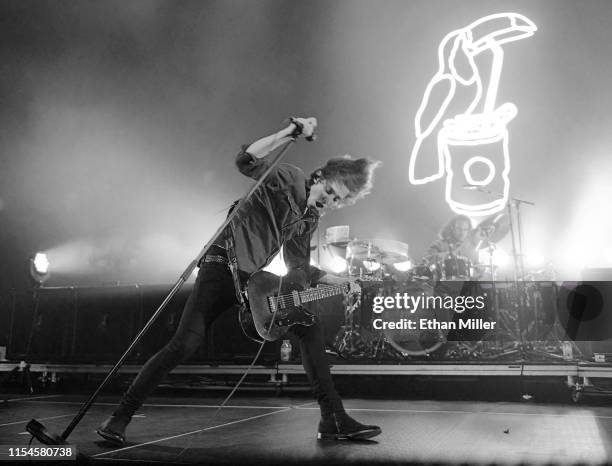 Frontman Van McCann and drummer Robert "Bob" Hall of Catfish and the Bottlemen perform during X107.5's "Our Big Concert" at The Chelsea at The...